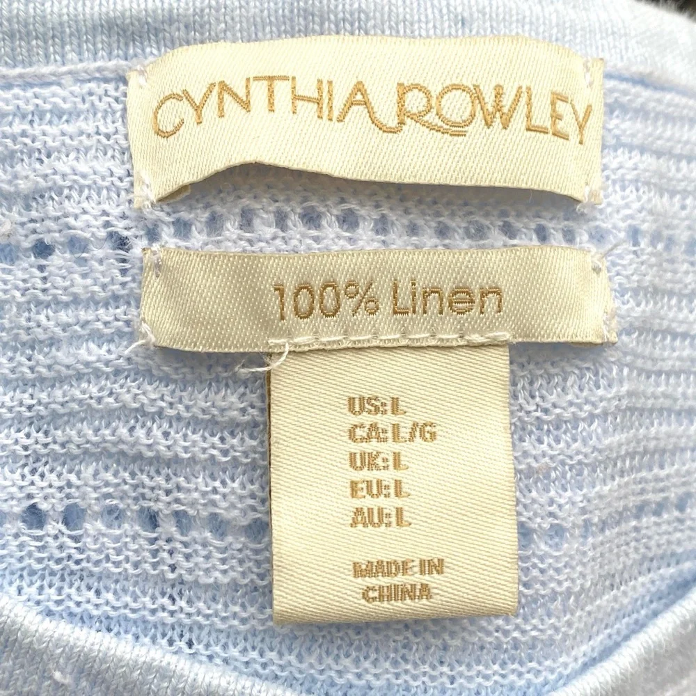 Cynthia Rowley Light Blue Linen Knit Long Sleeve Sweater Sz L Coastal Chic Prepp - Picture 6 of 7